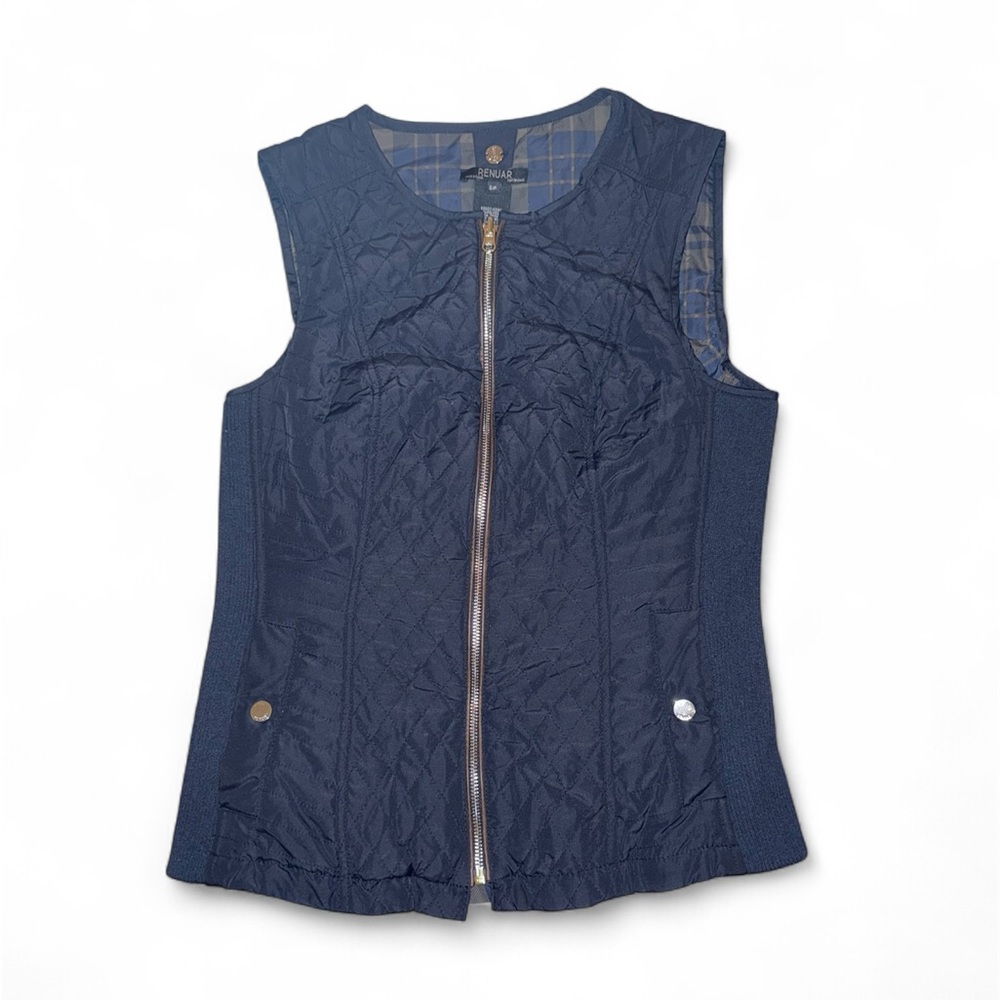 Renuar Navy Quilted Sleeveless Vest - Size Small